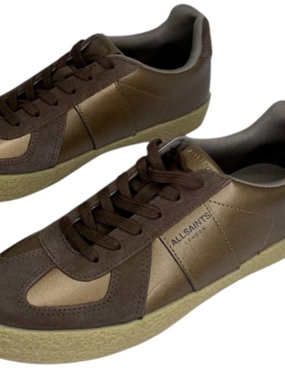 NEW ALLSAINTS Jamie Met Low-Top Sneakers – Bronze Brown – Women’s Size 8